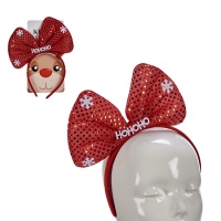 Diadema con lazo rojo y copos navideña