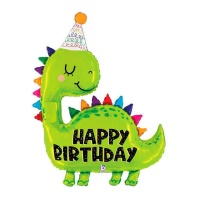 Globo de dinosaurio con gorrito de Happy Birthday de 71 x 92 cm - Grabo