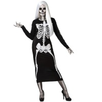 Disfraz de esqueleto con vestido negro para mujer