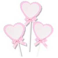 Toppers para tarta de corazón rosa con lazo - 3 unidades