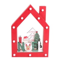 Casa de Navidad de madera roja con luz de 21 x 6 x 30 cm