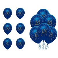 Globos de látex de Navy and Gold con números de 30 cm - Creative Party - 6 unidades