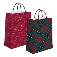 Bolsa regalo de 23 x 18 x 10 cm de tartán navideño - 1 unidad