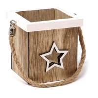Portavelas cuadrado de madera con estrella de 8,5 x 8,5 x 9 cm