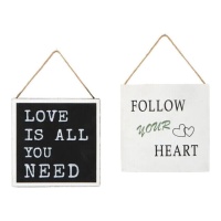 Cartel de madera con frase romántica de 20 x 20 cm - 1 unidad