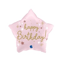 Globo de estrella rosa Happy Birthday de 46 cm