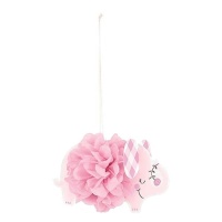 Colgante de pompón redondo con Pink Elephant Floral de 23 cm - 3 unidades