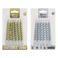 Velas de rayas tornillo color cromado de 8 cm - 6 unidades