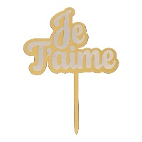 Topper para tarta de Je T'aime dorado de 11,5 x 15,5 cm