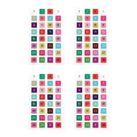 Pegatinas de cuadrado con números de colores - 4 hojas
