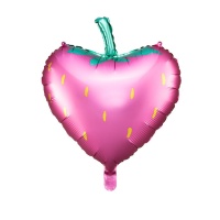 Globo silueta de corazón con dibujo de una fresa de 51 x 58 cm - Partydeco