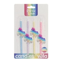 Velas de unicornio multicolor de 13 cm - 4 unidades