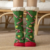 Calcetines de Navidad verdes con borreguito - 1 par