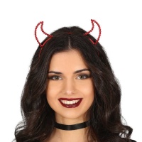 Diadema de cuernos de demonio con piedras rojas