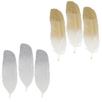 Plumas decorativas degradado con purpurina - 6 unidades