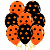 Globos de látex con topos naranjas y negros - Sempertex - 12 unidades