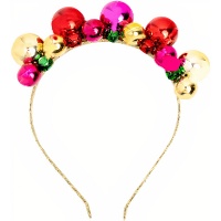 Diadema navideña con bolas de colores y cascabeles