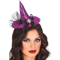 Diadema mini sombrero de bruja lila piel reptil