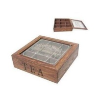 Caja para té con cristal - DCasa - 9 compartimentos