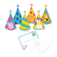 Invitaciones de Peppa Pig con gorrito - 6 unidades