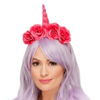 Diadema de unicornio rosa con flores