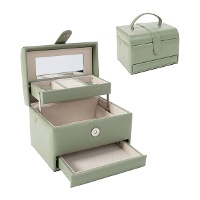 Joyero de color verde con 3 niveles de 18 x 13,5 x 13 cm