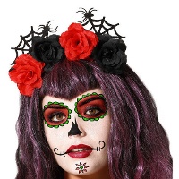 Diadema de flores negras y rojas de Catrina