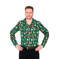 Camisa navideña verde con Papá Noel