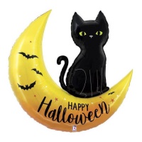 Globo de Happy Halloween de gato y luna de 77 x 77 cm - Grabo