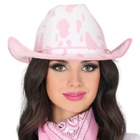 Sombrero de vaquera rosa y blanco