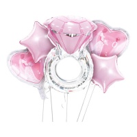 Bouquet de anillo de diamante plata y rosa - 5 unidades