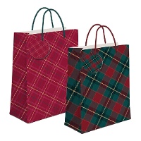 Bolsa regalo de 45 x 33 x 10 cm de tartán navideño - 1 unidad