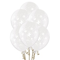 Globos de látex transparentes con mariposas blancas de 30 cm - PartyDeco - 6 unidades