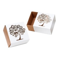 Caja cuadrada blanca de árbol de la vida de 6 x 4 cm - 25 unidades