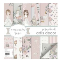 Kit de scrapbooking papeles, bloc y die cuts madera de Comunión Rose - Artis decor