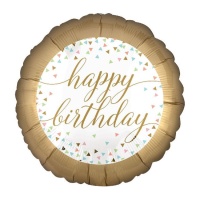 Globo redondo con borde dorado de Happy Birthday de 45 cm - Anagram