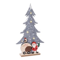 Figura de Árbol de Navidad gris con Papá Noel con Luz