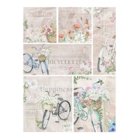 Papel de arroz de bicicletas y rosas vintage de 29,7 x 42,5 cm - Artis decor - 1 unidad