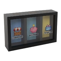 Hucha de Comprar, ahorra, regalar triple negra