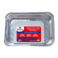 Envase de aluminio desechable ovalado con tapa de 31,5 x 26 x 5 cm - 1 unidad