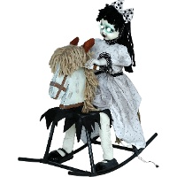 Muñeca a caballito balancín con luz, sonido y movimiento de 70 cm