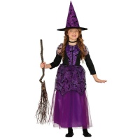 Disfraz de bruja lila y negro para niña