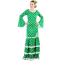 Disfraz de sevillana verde con lunares blancos para mujer