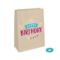 Bolsa regalo de 23,5 x 15,8 x 6 cm de papel de Happy Birthday kraft - 4 unidades