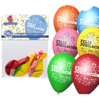 Globos de látex biodegradables colores surtidos Feliz Jubilación de 23 cm - 6 unidades