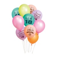 Globos de látex surtidos de Felices 18 de 30 cm - 10 unidades