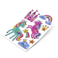 Pegatinas 3D de Unicornios y castillo - 1 hoja