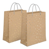 Bolsa regalo de 32 x 26 x 10 cm kraft con estrellas - 1 unidad