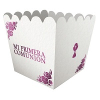 Caja de Mi Primera Comunión rosa con flores - 3 unidades