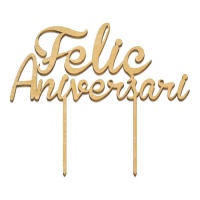 Topper para tarta de Feliç Aniversari dorado de madera